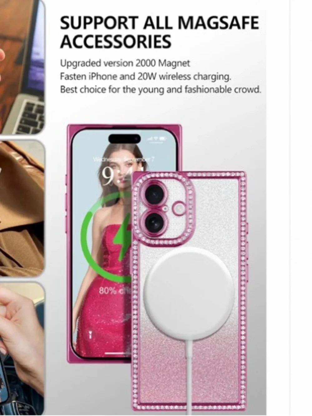 NEW Magnetic Glitter iPhone 16 Plus Case with Ring Holder